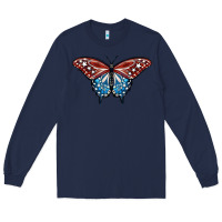 Navy Patriotic American Butterfly Long Sleeve Tee - LillyAllenDesigns