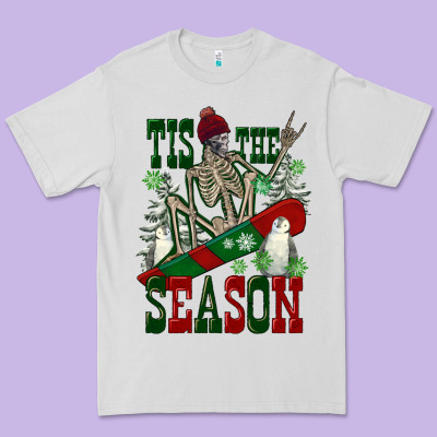 Tis The Season Skeleton Snowboard Premium Tee Designed By Fadigitalartstudio