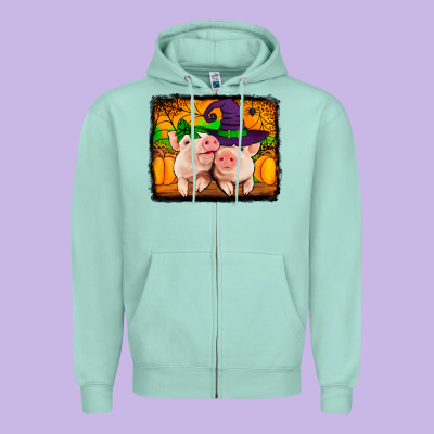 Halloween Pigs Zipper Hoodie Designed By Jasminsmagicworld
