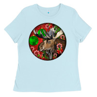 Baby Blue moose buck deer christmas Ladies Tee - LillyAllenDesigns