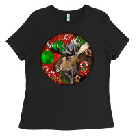 Black moose buck deer christmas Ladies Tee - LillyAllenDesigns