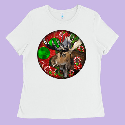 Moose Buck Deer Christmas Ladies Tee Designed By Lillyallendesigns