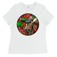 White moose buck deer christmas Ladies Tee - LillyAllenDesigns