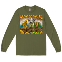 Army Green Western Charolais Heifer With Sunflowers Long Sleeve Tee - LillyAllenDesigns
