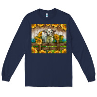 Navy Western Charolais Heifer With Sunflowers Long Sleeve Tee - LillyAllenDesigns