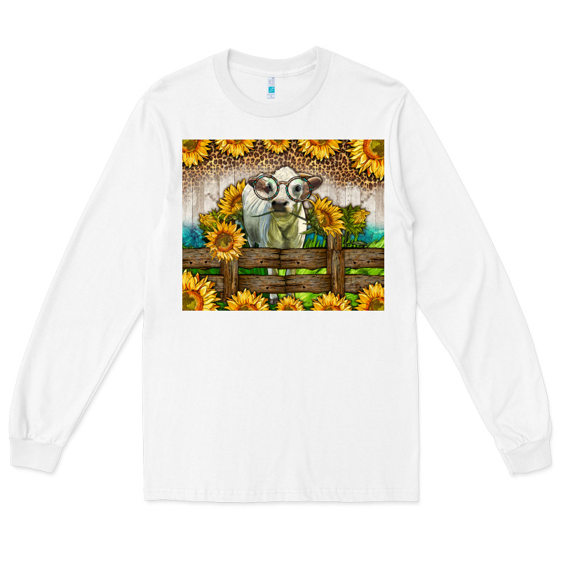Western Charolais Heifer With Sunflowers Long Sleeve Tee by LillyAllenDesigns | Teevron
