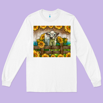 Western Charolais Heifer With Sunflowers Long Sleeve Tee Designed By Lillyallendesigns