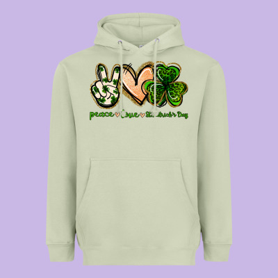 Peace Love St.patrick's Day Heavyweight Hoodie Designed By Jasminsmagicworld