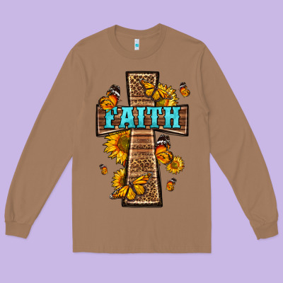 Western Faith Cross Butterfly Long Sleeve Tee Designed By Lillyallendesigns