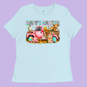 Happy Easter Animal Farm Truck Ladies Tee Designed By Cowhidedigitalart
