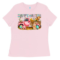 Bubblegum Pink Happy Easter Animal Farm Truck Ladies Tee - CowhideDigitalArt