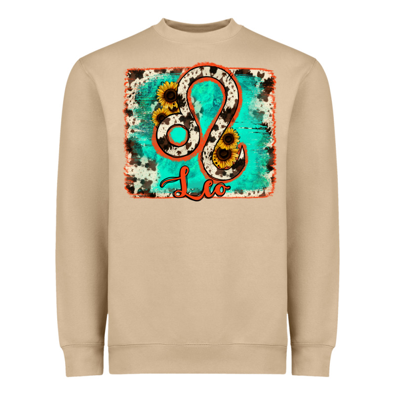 Leo Turquoise Cowhide Heavyweight Sweatshirt by RanaPortraitStore | Teevron