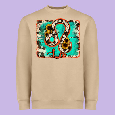 Leo Turquoise Cowhide Heavyweight Sweatshirt Designed By Ranaportraitstore