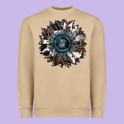 Cowhide Leopard And  Leather Sunflower Heavyweight Sweatshirt Designed By Ranaportraitstore