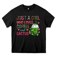 Black Just A Girl Who Loves Coffee And Cactus Frappe Heavy Core Tee - FaDigitalArtStudio