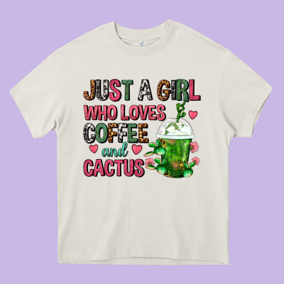 Just A Girl Who Loves Coffee And Cactus Frappe Heavy Core Tee Designed By Fadigitalartstudio