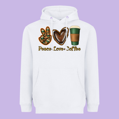 Peace Love Coffee Heavyweight Hoodie Designed By Jasminsmagicworld