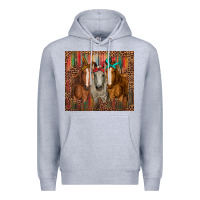 Heather Grey western horses with bandanas Premium Hoodie - RanaPortraitStore