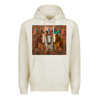 Oatmeal Heather western horses with bandanas Premium Hoodie - RanaPortraitStore