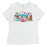 White Happy Easter Bunny Ladies Tee - CowhideDigitalArt