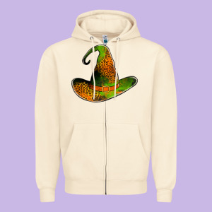 Leopard Witch Hat Zipper Hoodie Designed By Jasminsmagicworld