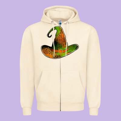 Leopard Witch Hat Zipper Hoodie Designed By Jasminsmagicworld