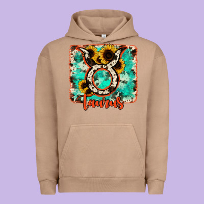Taurus Turquoise Cowhide Urban Hoodie Designed By Ranaportraitstore