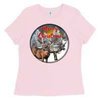 Bubblegum Pink mule buck deer christmas Ladies Tee - LillyAllenDesigns