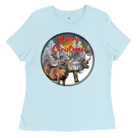 Baby Blue mule buck deer christmas Ladies Tee - LillyAllenDesigns
