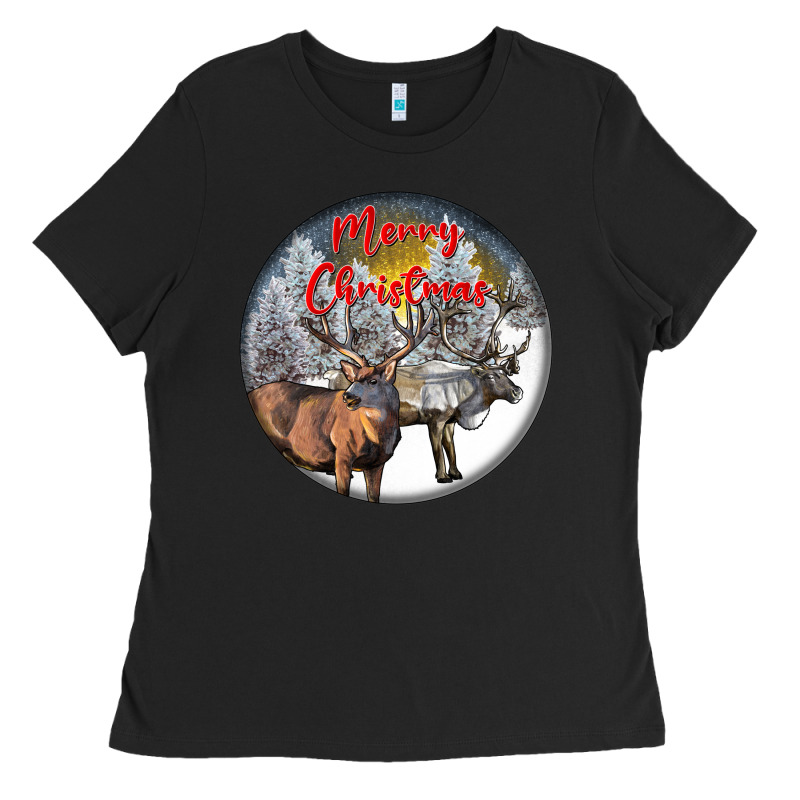 Mule Buck Deer Christmas Ladies Tee by LillyAllenDesigns | Teevron