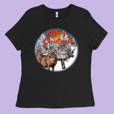 Mule Buck Deer Christmas Ladies Tee Designed By Lillyallendesigns
