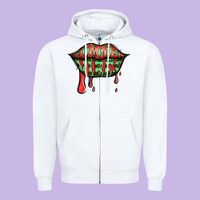 Summer Vibes Watermelon Lips Zipper Hoodie Designed By Jasminsmagicworld