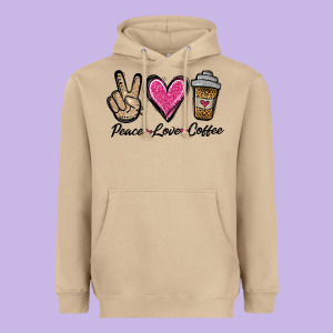 Peace Love Coffee Heavyweight Hoodie Designed By Jasminsmagicworld