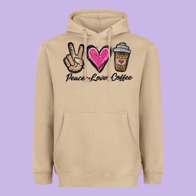 Peace Love Coffee Heavyweight Hoodie Designed By Jasminsmagicworld