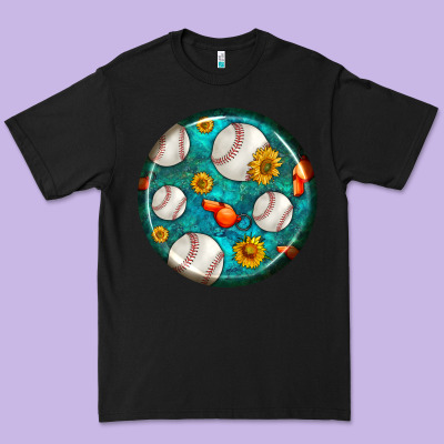 Baseball With Sunflower Round Earrings Premium Tee Designed By Bundleandbundleshop