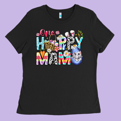 One Happy Mama Easter Bunny Ladies Tee Designed By Cowhidedigitalart