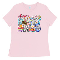 Bubblegum Pink One Happy Mama Easter Bunny Ladies Tee - CowhideDigitalArt