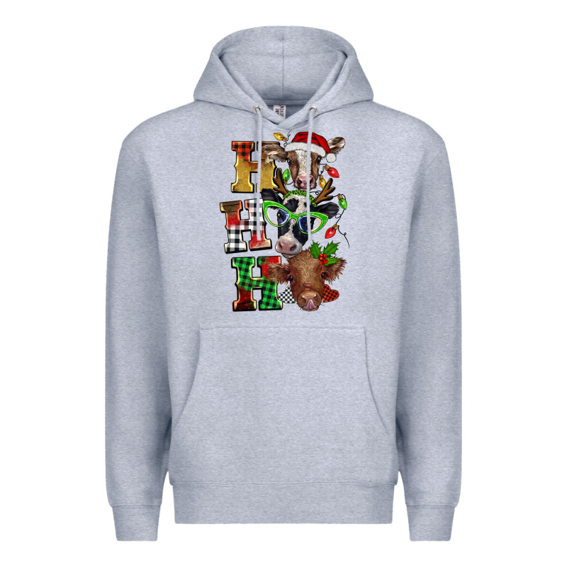 Christmas Ho Ho Ho Cow Premium Hoodie by BarkalooDesign | Teevron