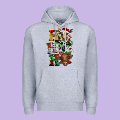 Christmas Ho Ho Ho Cow Premium Hoodie Designed By Barkaloodesign