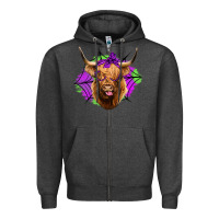 Charcoal Heather halloween highland cow Zipper Hoodie - Jasminsmagicworld