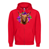 Red halloween highland cow Zipper Hoodie - Jasminsmagicworld