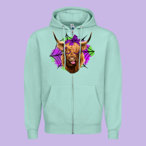 Halloween Highland Cow Zipper Hoodie Designed By Jasminsmagicworld