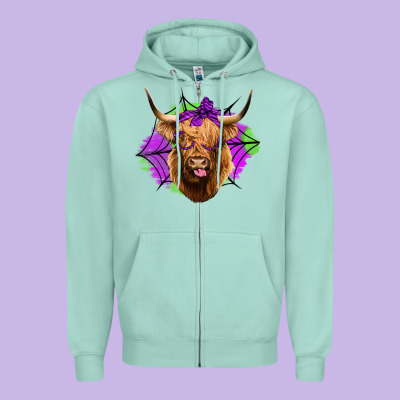 Halloween Highland Cow Zipper Hoodie Designed By Jasminsmagicworld