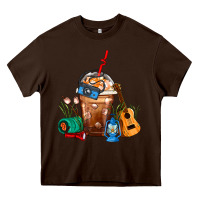 Chocolate Brown Camping Frappe Coffee Heavy Core Tee - FaDigitalArtStudio