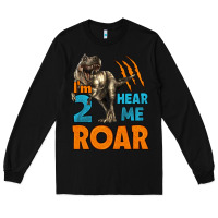 Black i'm two hear me roar dinosaur birthday Long Sleeve Tee - LillyAllenDesigns