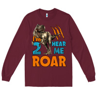 Burgundy i'm two hear me roar dinosaur birthday Long Sleeve Tee - LillyAllenDesigns