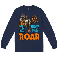 Navy i'm two hear me roar dinosaur birthday Long Sleeve Tee - LillyAllenDesigns