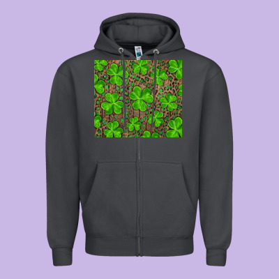 Shamrock And Leopard Zipper Hoodie Designed By Ranaportraitstore