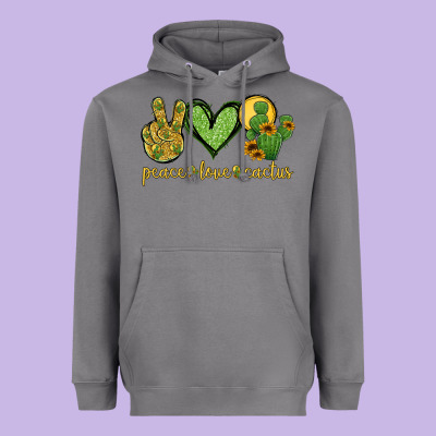 Peace Love Cactus Heavyweight Hoodie Designed By Jasminsmagicworld