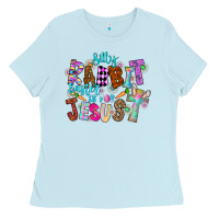 Baby Blue Silly Rabbit Easter Is For Jesus Ladies Tee - CowhideDigitalArt